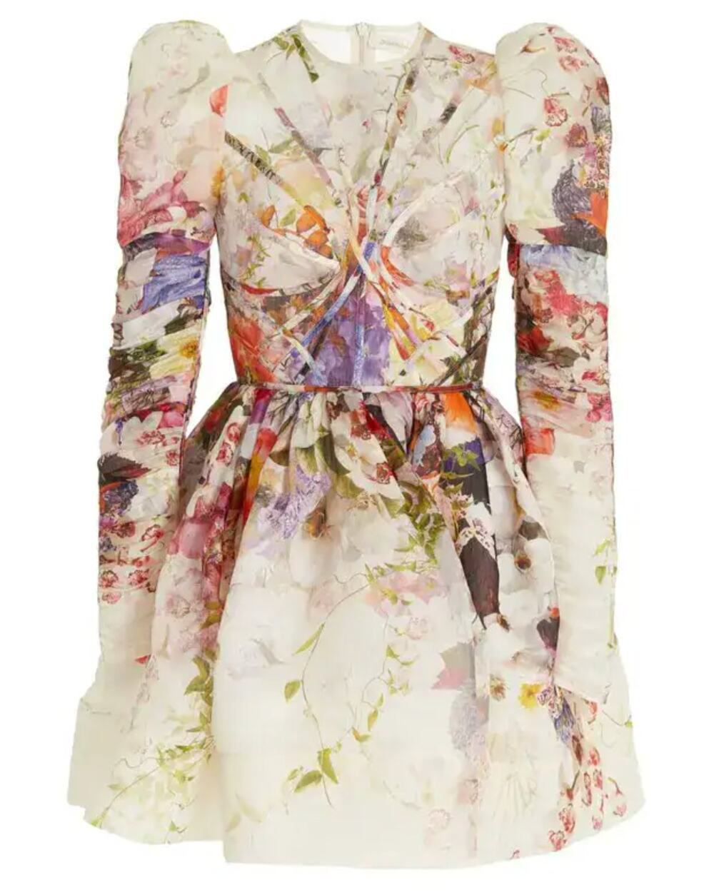 Zimmermann Dress 2 Prima Paneled Floral Silk Linen Organza Mini Romantic Luxury - Picture 2 of 16